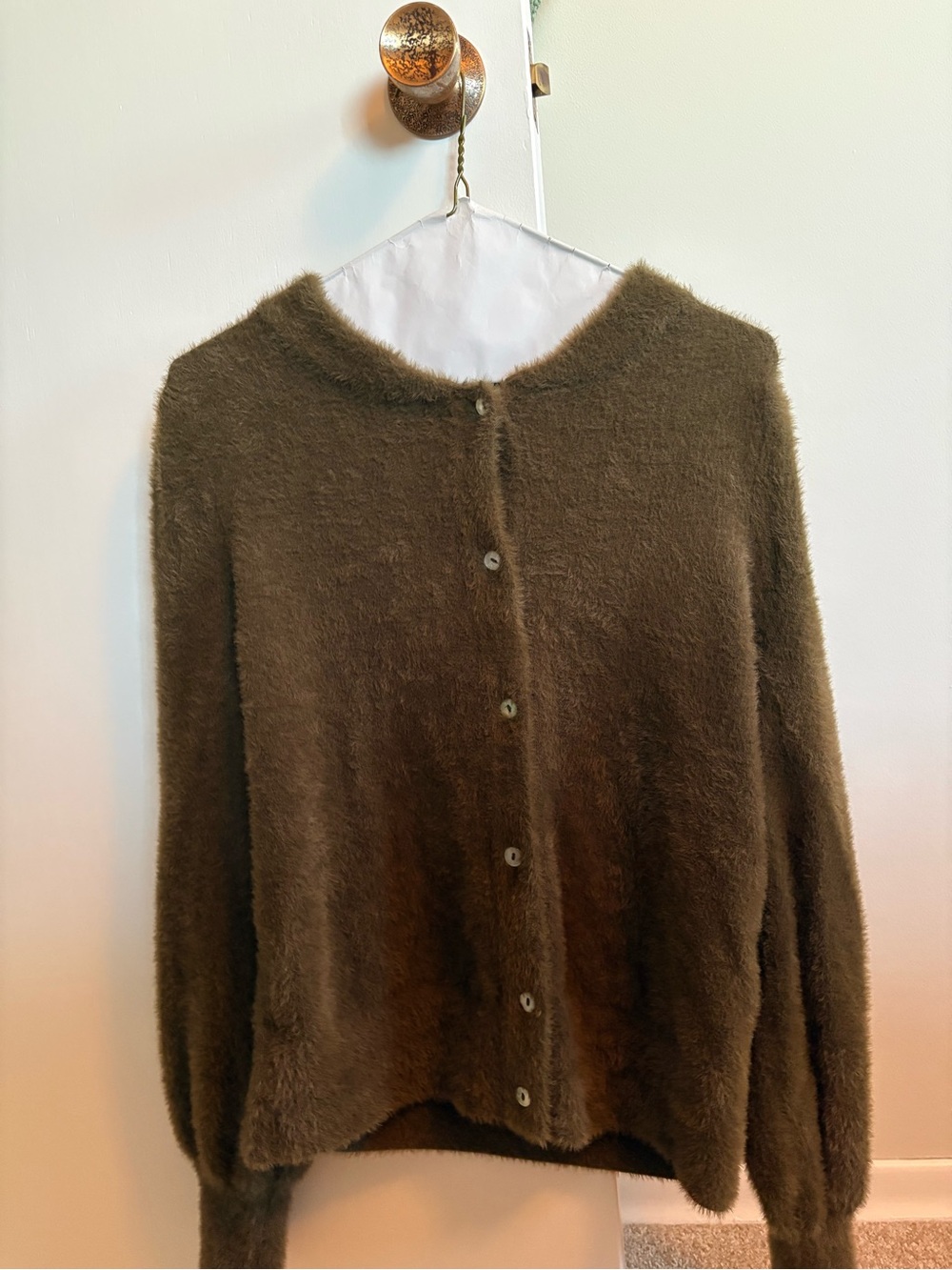 Fuzzy Button-Up Cardigan in Dark Brown- Ya Ya & Co
